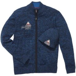 Strickjacke Mit Mütze APKE Blau Melange -Jan Vanderstorm server 1535