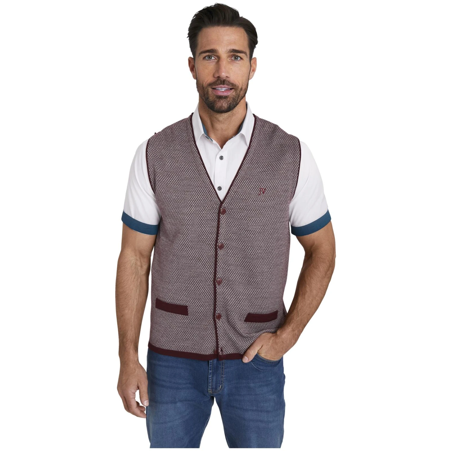 Strickweste TANE Dunkelrot Gemustert 2 Strickweste TANE Dunkelrot Gemustert – Bild 2