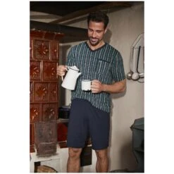 Kurzer Schlafanzug HAGER Dunkelblau Gestreift -Jan Vanderstorm server 4636