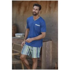 Kurzer Schlafanzug FREDSTEIN Royal Blau Gemustert -Jan Vanderstorm server 4995